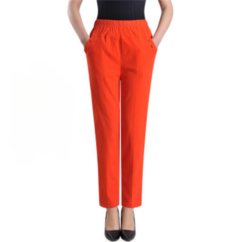 Spring Summer Cotton and Linen Plus Size Women's Pants High Waist  Stretch  Loose Straight-leg Pants