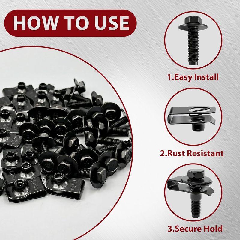 Car Body Bolts U-nut Clips Engine Cover Undertray Splash Shield Guard Bumper Fender Liner Retainer Fastener Rivet Screws