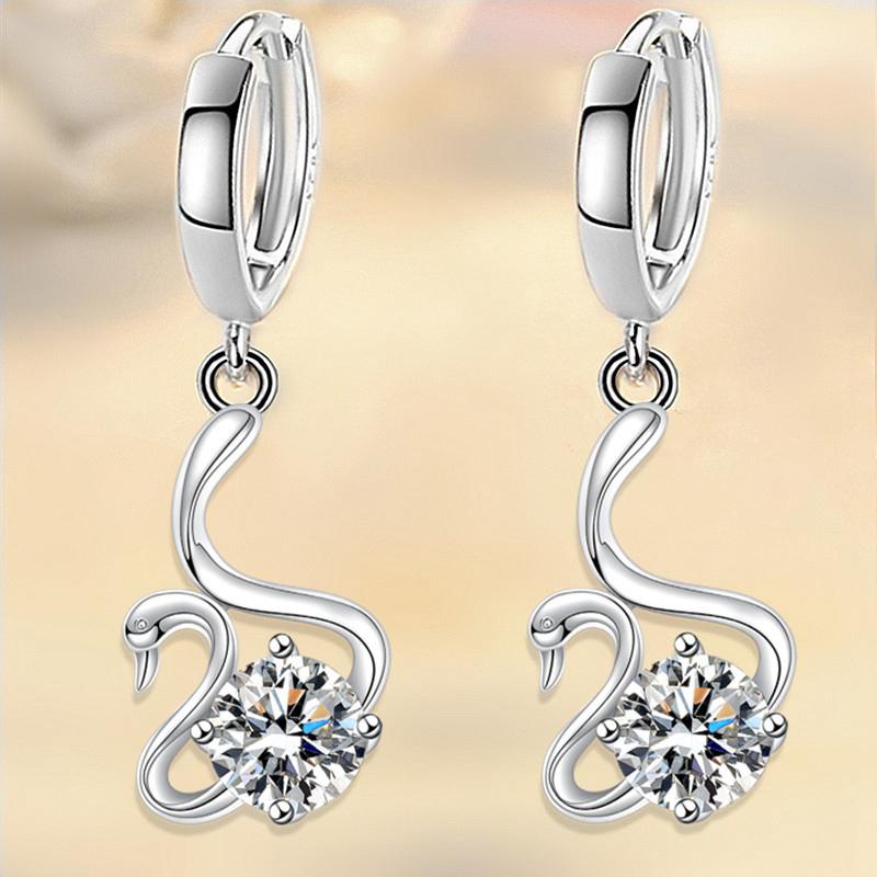 925 Stamp Silver Plated Women Earrings Cute Goose Drop Pendant Multicolor Zircon Earring For Women Girl Jewelry Gifts