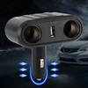 Universal Car 2 Way Cigar Lighter Splitter Charger Adapter with USB Fast Charge Port 12 24V