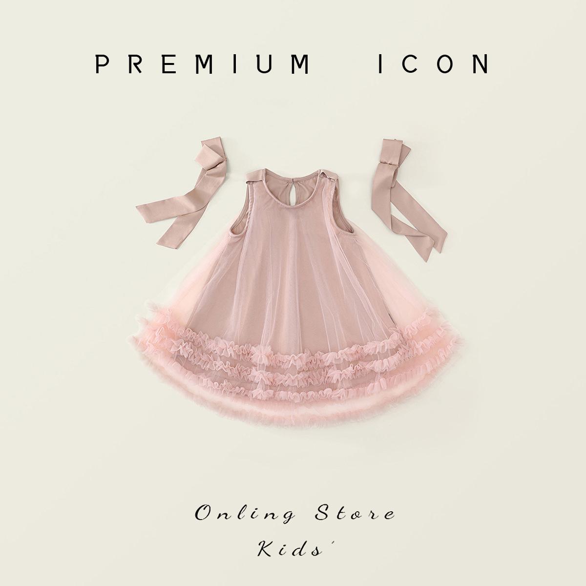 

Летнее платье для девочек в корейском стиле с бантом и сеткой, принцесса, для вечеринки, 2025 120cm розовый