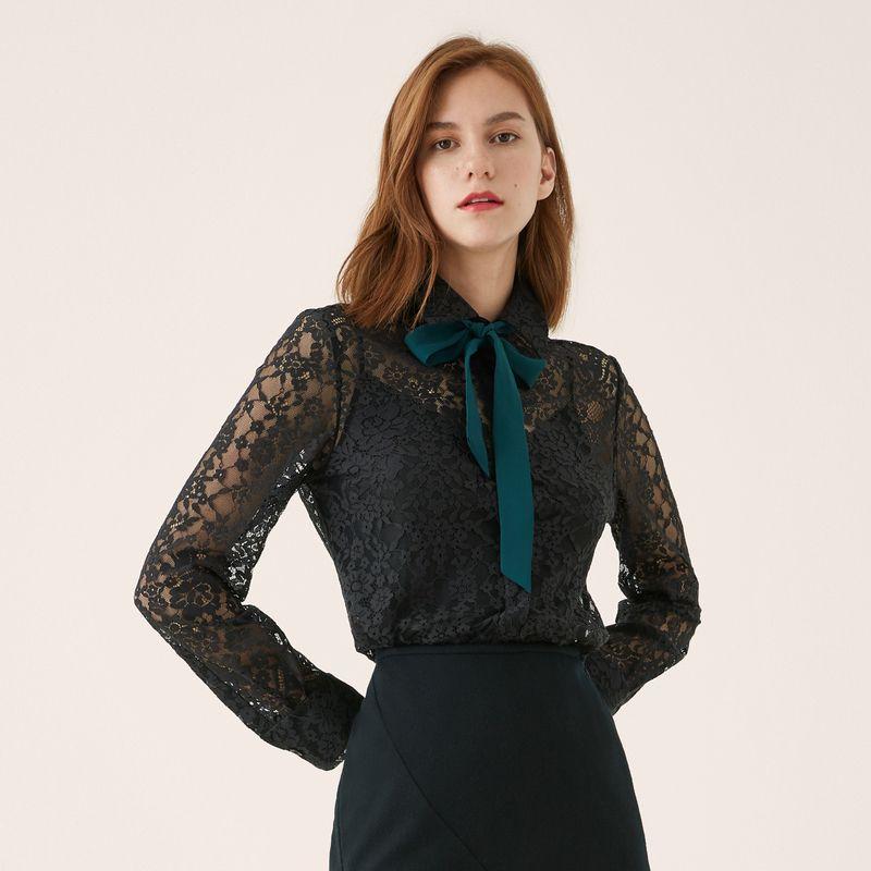 

Рубашка Obeg в стиле французского ретро с контрастными цветами и шнуровкой, с длинным рукавом Black 155/XS/34