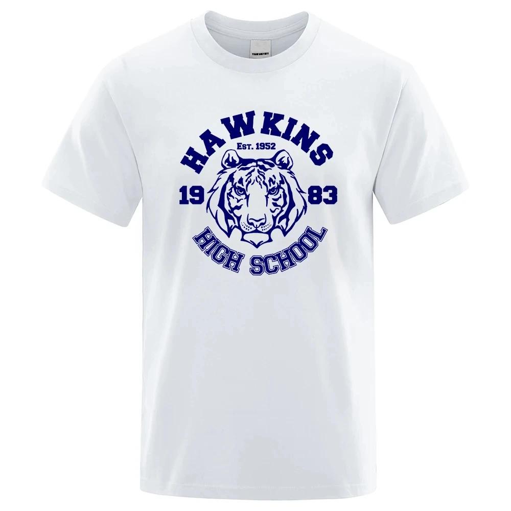 Hawkins High School Funny Printed T-Shirts Men Fashion Casual Loose Oversized Short Sleeve Street Tiger Graphic Tshirts 80479