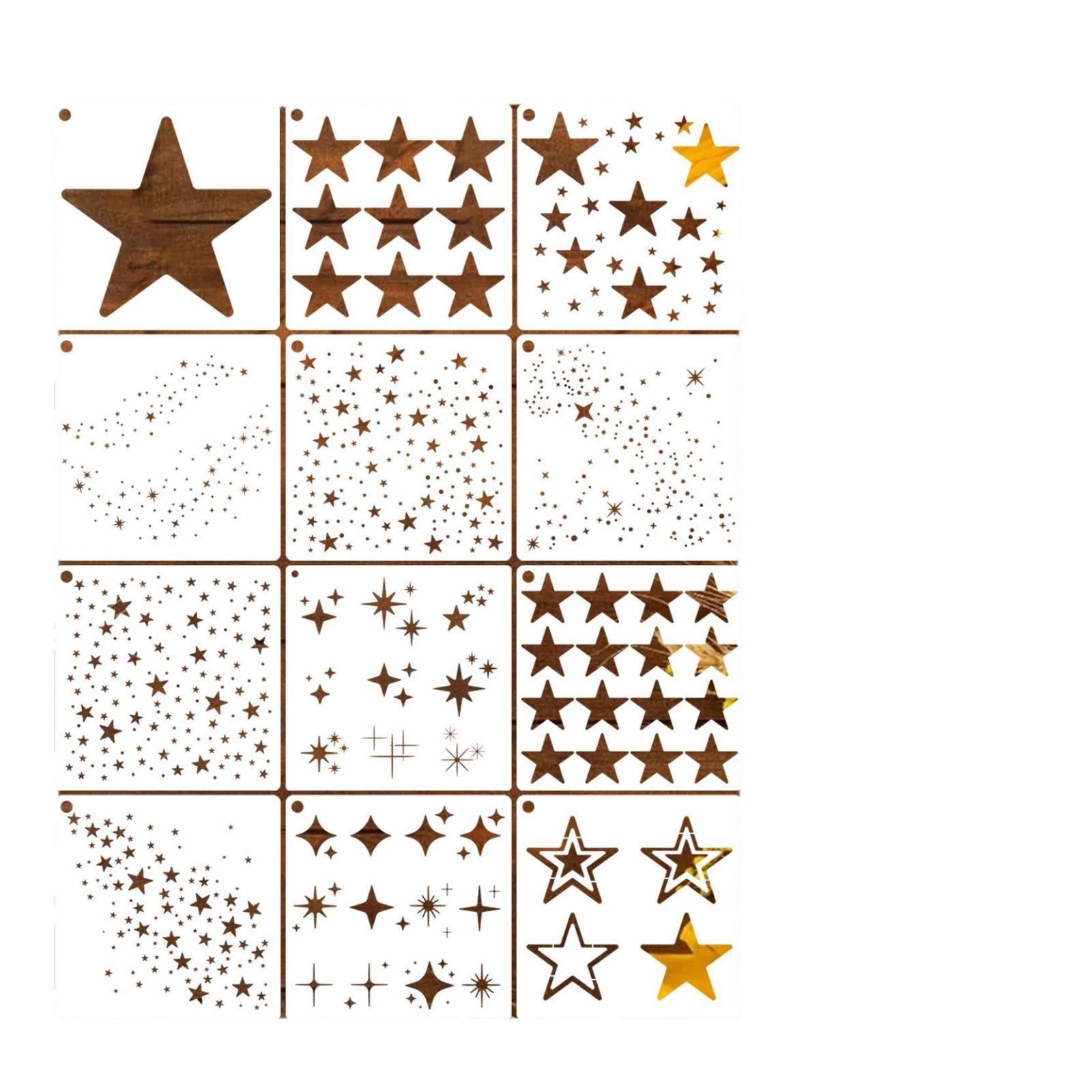 

12 штук/набор, Шаблон сверкающей звезды, Шаблон для фона звезды, Шаблон для смешанной техники, Шаблон для рисования открыток, Креативный инструмент для рисования своими руками