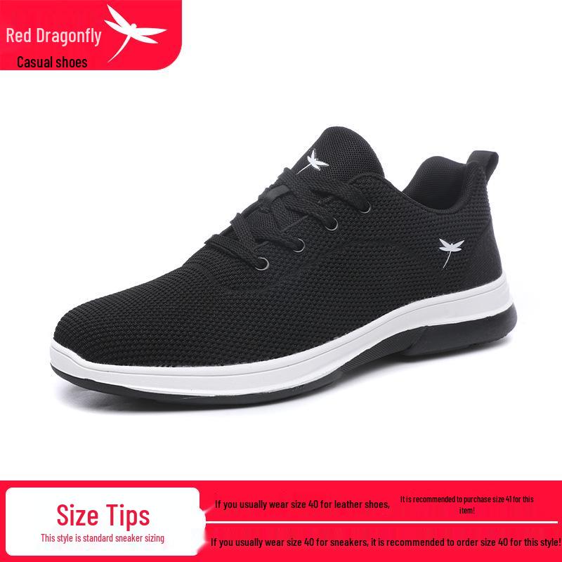 Red Dragonfly Men s Breathable Mesh Flyknit Casual Sneakers – Non-slip, Soft Sole for Summer Travel 44 чёрный