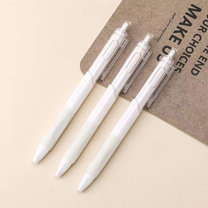 Press-Type Quick-Dry 0.5mm White Pen - Ideal for Students & Exams, Black Ink, Neutral ST Head, Perfect for Signing & Practice