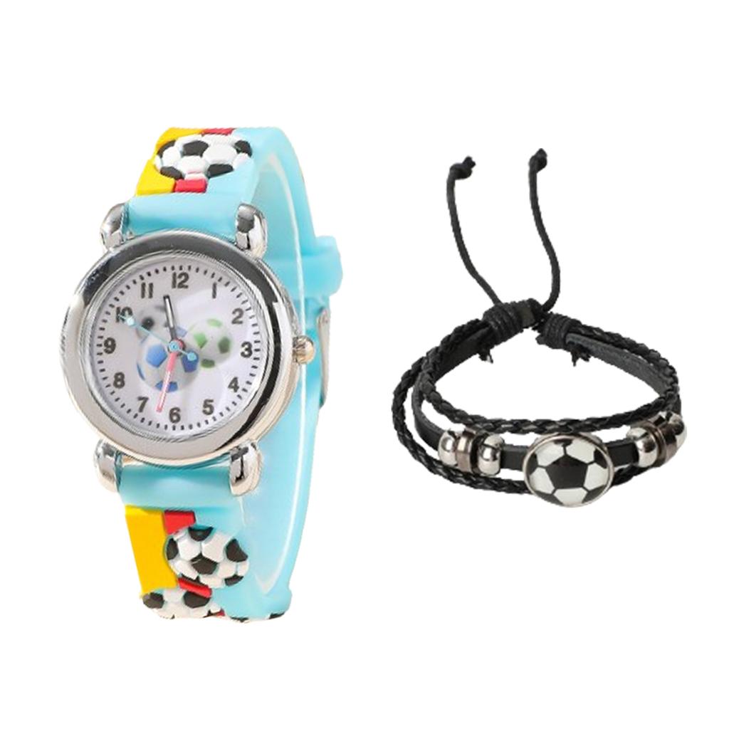 1pc/2pcs-Fashionable Cartoon Football Children's Quartz Watch, Watch Bracelet, Box Set, Ideal Choice for Gift Giving