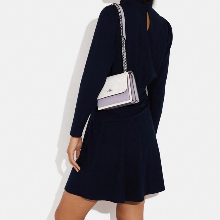 New COACH Klare Canvas With Leather Shoulder Bag, Crossbody Bag Mini Women's White & Taro Purple C9946-SVVVJ