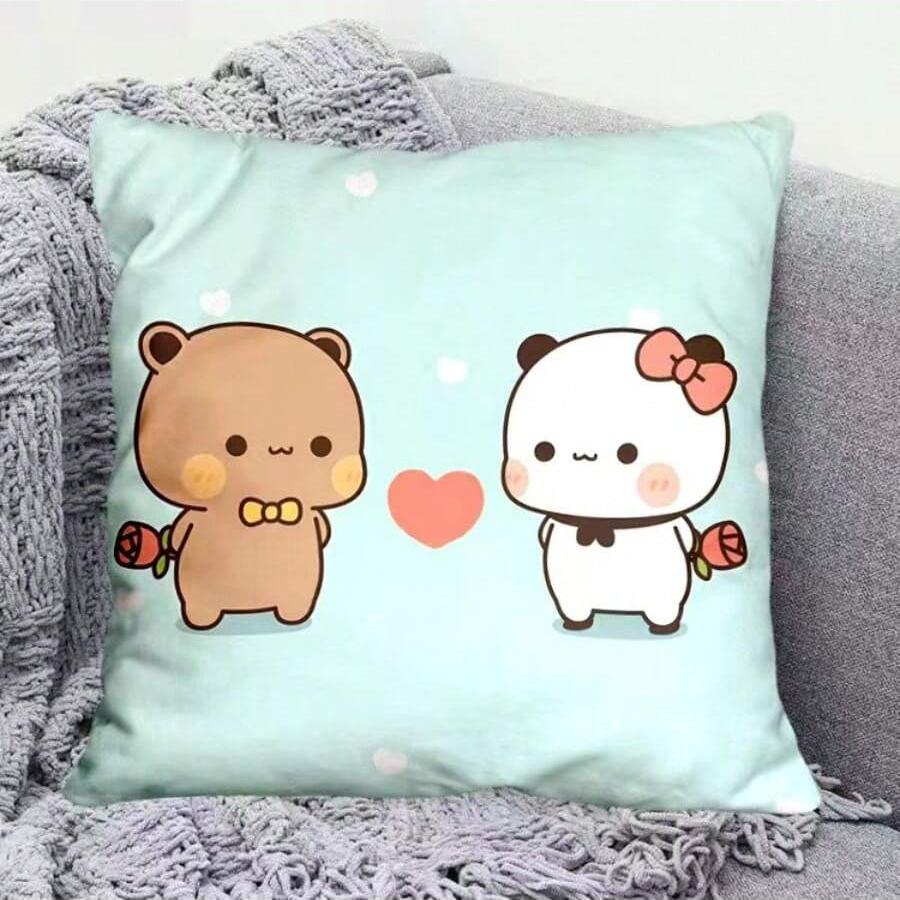 Yier Panda Roztomilý Polštář Bubu Dudu Kreslený Čtvercový Polštář Kawaii Anime Měkký Bederní Polštář na Pohovku Auto Domov Dekorace Ložnice
