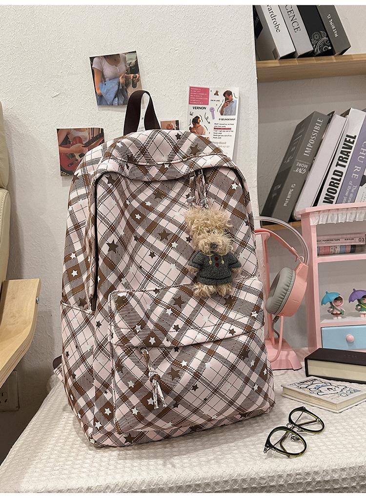 Schoolbag high value plaid star backpack women commuter leisure large capacity schoolbag light travel trend versatile backpack