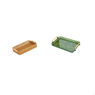Woven Fruit Baskets Snack Serving Bowl Bread Plate Dessert Coffee Table Tray with Handle