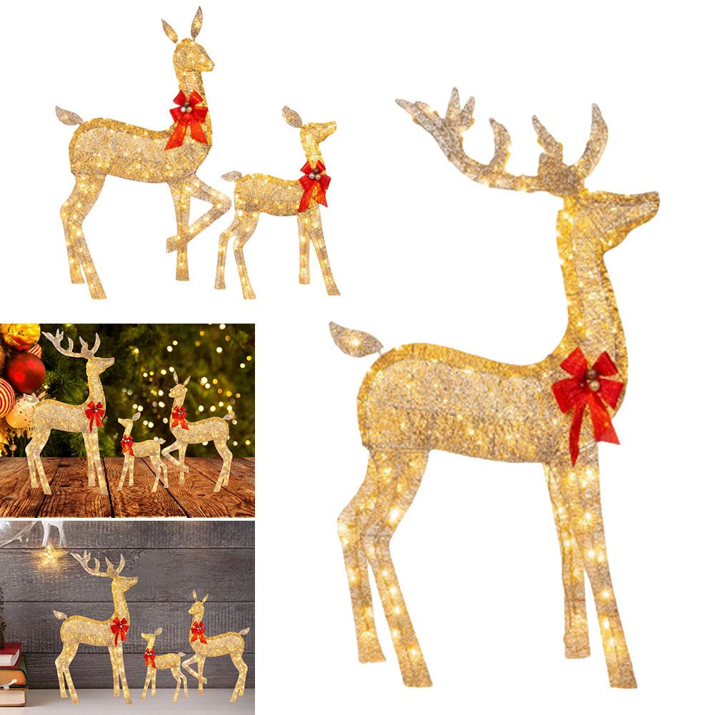 3 Stück Leuchtende Weihnachts-Gartendekoration Niedliches Leuchtendes Rentier Outdoor Weihnachtsdekoration LED Leuchtende Hirschstatue für Gartenparty