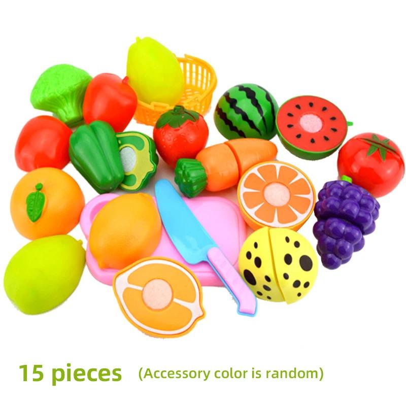 Cutting Food Kitchen Toys Set Simulate Fruit Vegetable Accessories with Shopping Basket Role Play Education Toy for Toddler Gift