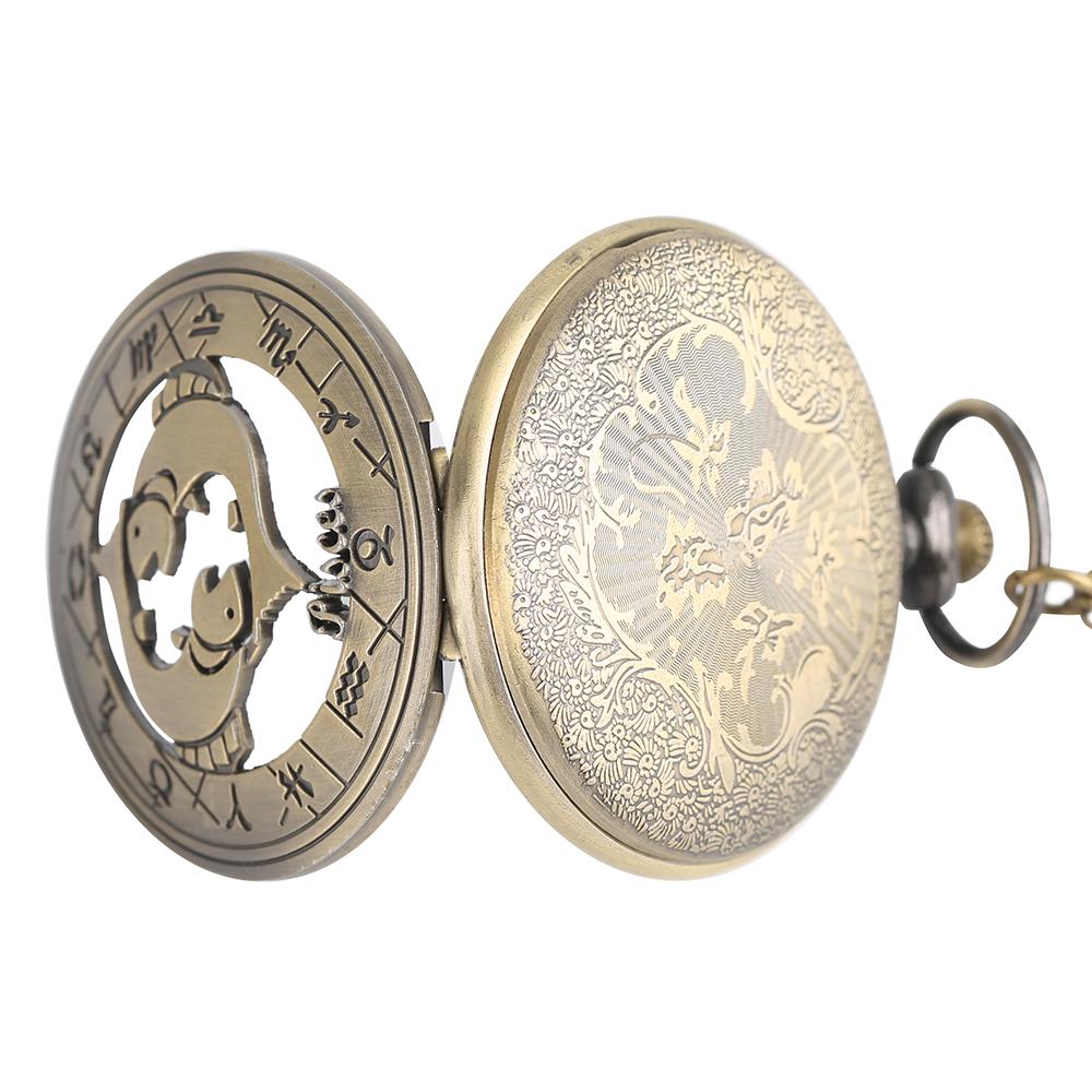Fashion Zodiac Constellation Pisces Retro Pocket Watches with Chain for Man's Women's Gifts