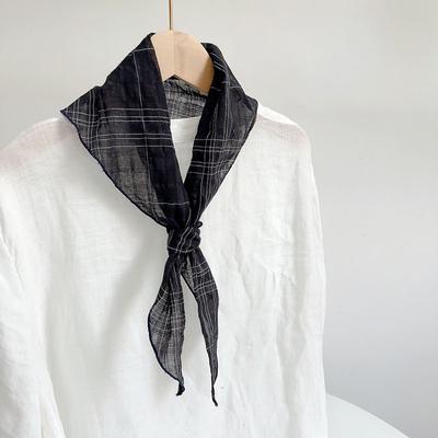 New Triangular Scarf For Women Summer Fashion Neckerchief Cotton Linen Plaid Light Headscarf