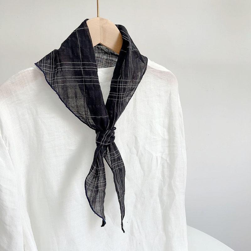 

New Triangular Scarf For Women Summer Fashion Neckerchief Cotton Linen Plaid Light Headscarf 30x100cm