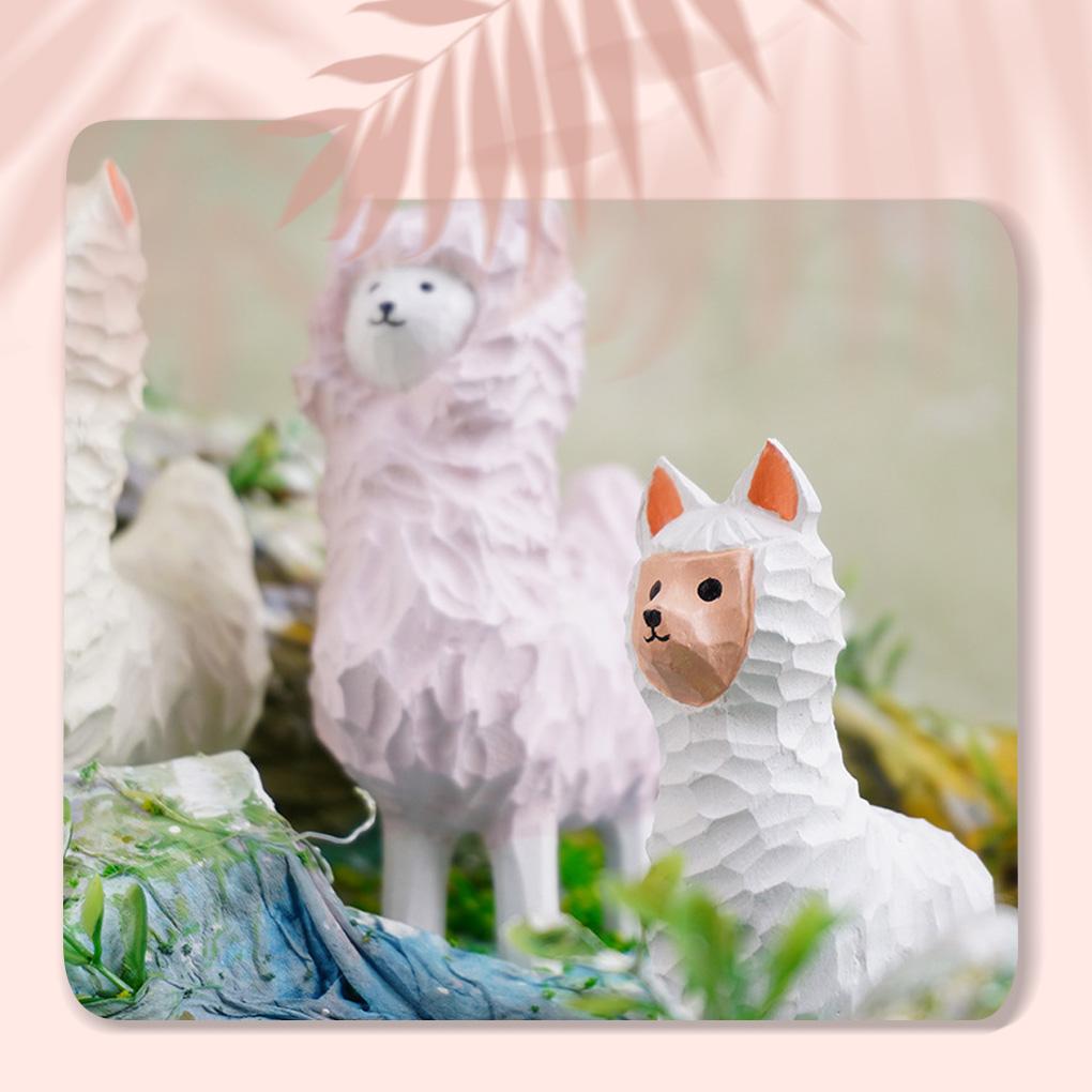 Manual Alpaca Decorations Cute Toy Statue Wood Crafts Waterproof Reusable Funny Cartoon Sculpture for Living Room Bedroom