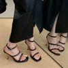 Fashion Fashion Square Toe Ladies High Heels Sandals Shoes Female Buckle Strap Footwear Metal Heels Sandals Shoes For Women Pumps