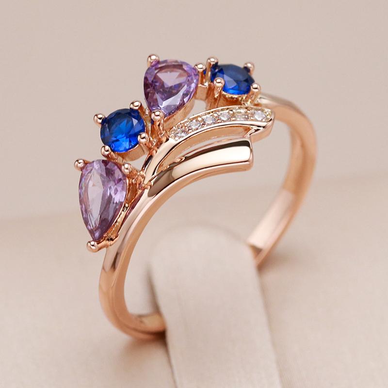Trend Rose Gold Color Bride Wedding Rings For Women Shiny Mix Natural Zircon Daily Fine Jewelry Crystal Gift