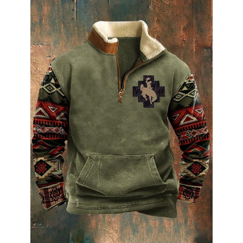 Spring And Autumn New Men'S Long Sleeve Half Zipper Printed Casual Fashion Trend Jacket