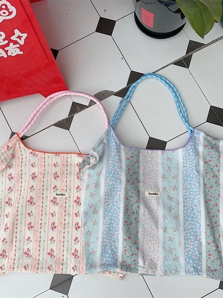 Stylish Korean Floral Printed Tote Bag For Students With Large Capacity And Soft Design