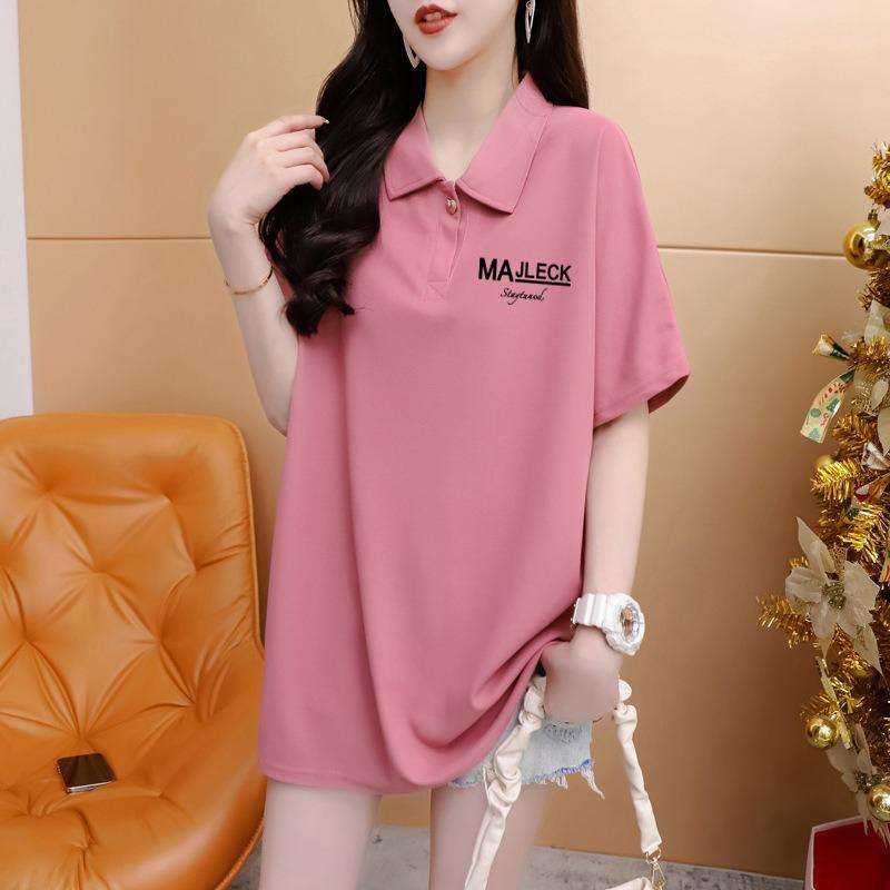 Plus Size Women's Polo Lapel Short Sleeved Loose Shoulder Top