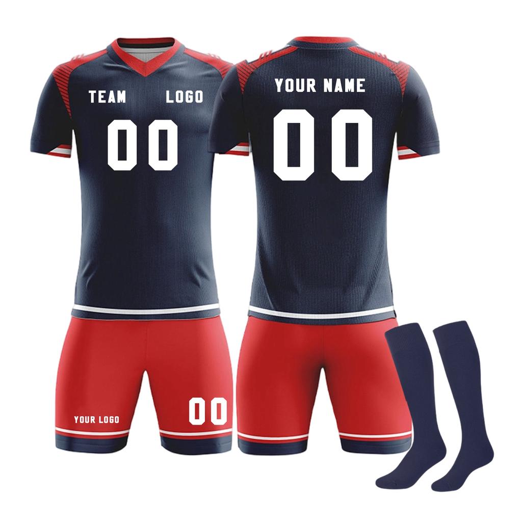 Men Soccer Jersey Set Short Sleeve Breathable Athletic Training Uniform with Shorts and Socks for Sports Teams Clubs