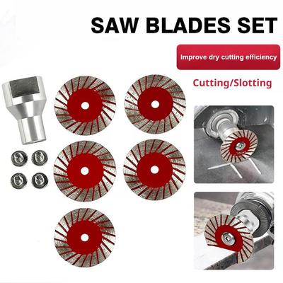 5Pcs Diamond Saw Blade Set With Adapter Cutting Disc For Stone Cement Granite Slotted Grinding Wheel Angle Grinder Power Tools