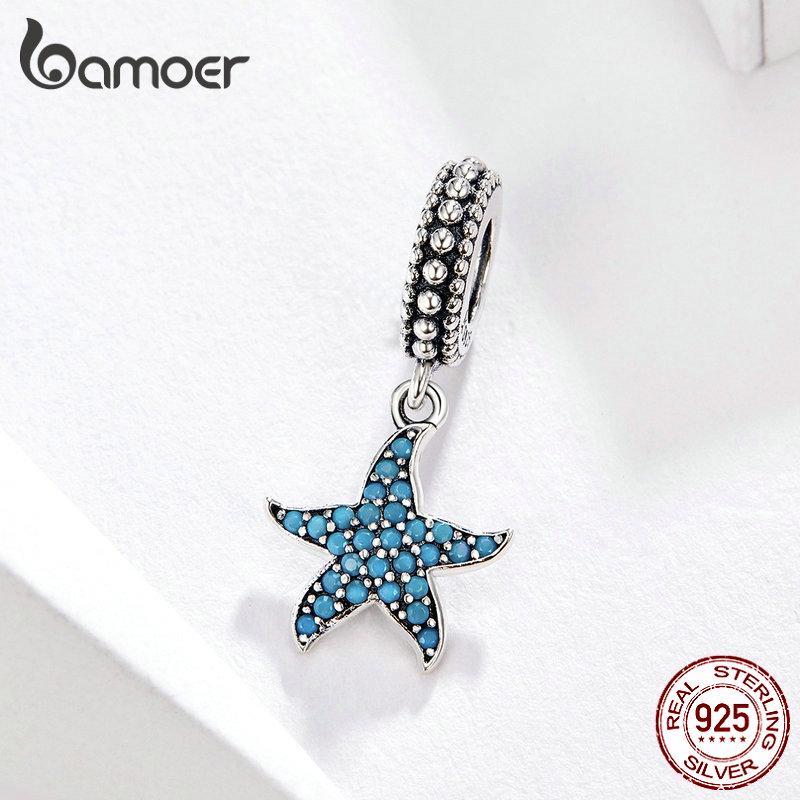 BAMOER Starfish Pendant Charm 925 Sterling Silver Sea Creature Ocean Charms for Bracelet