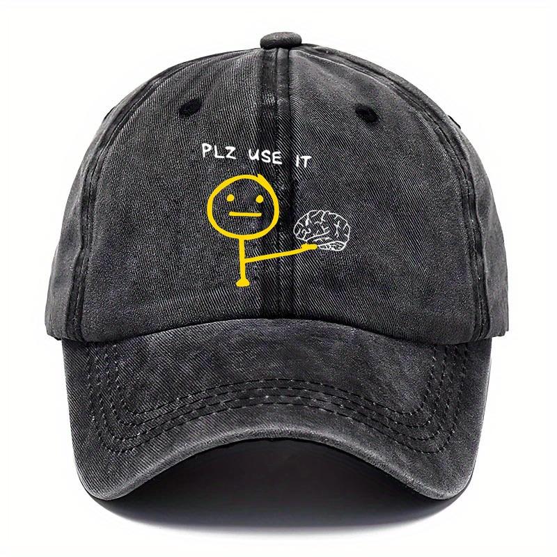 Pc Mountain UnisexS Retro Washed Baseball Cap with Small Figure Holding Brain Pattern Logo  a Durable Outdoor Cap Suitable for C