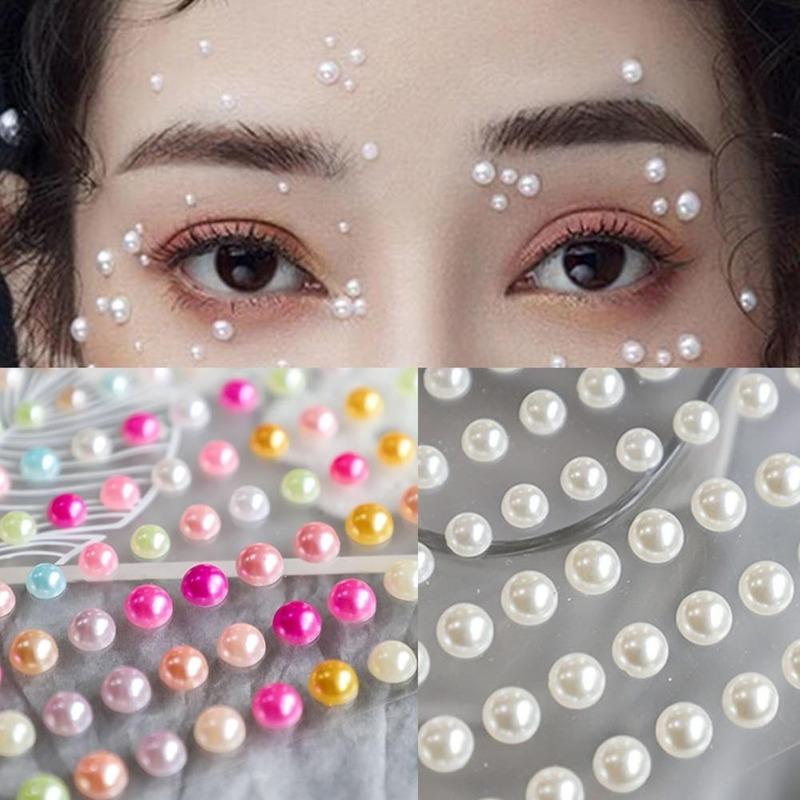 2Sheets Fashion Tattoo Makeup Eyeliner Eyeshadow Eyes Makeup Face Pearls Stickers Imitation Pearls Acrylic Self Adhesive