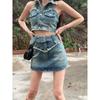 2023 Women's Street Style Halter Crop Top & Mini Skirt Denim Set