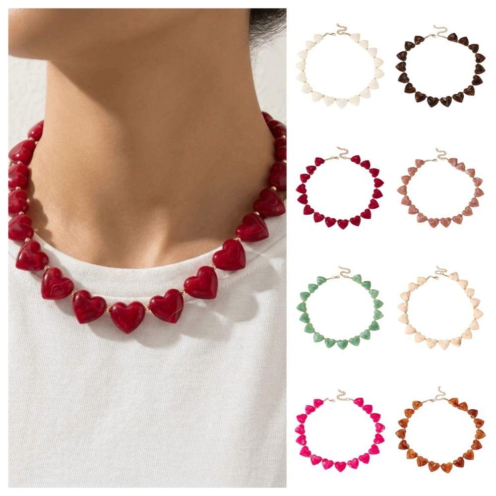 Love Heart Acrylic Necklace Choker Sweater Chain Fashion Women Clavicle Chain  Beach