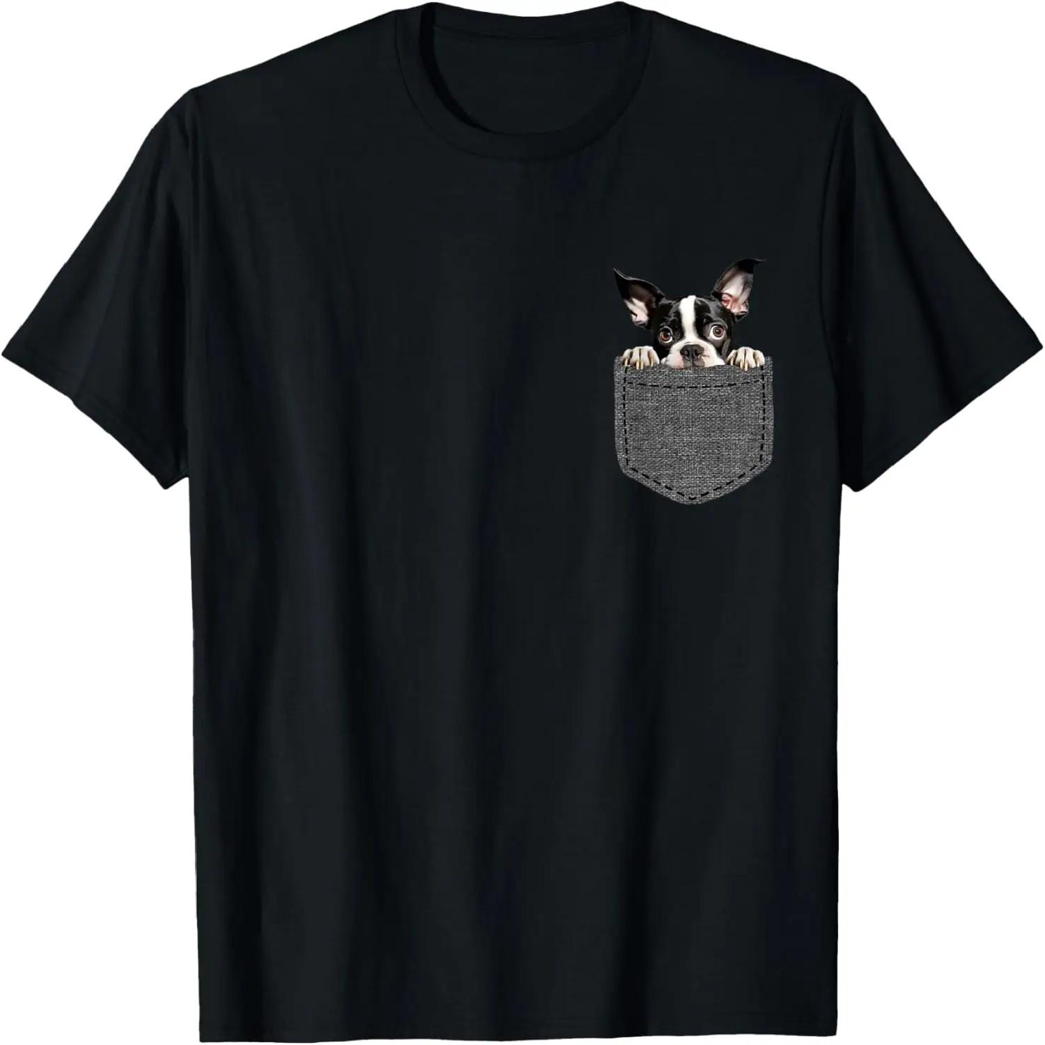 Boston Terrier Dog in Pocket T-Shirt XXL