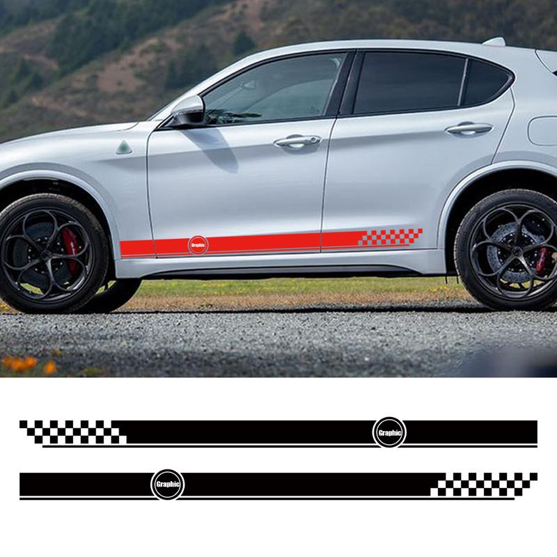 2PCS Car Door Side Skirt Stripe Stickers For Alfa Romeo Giulietta Stelvio Mito Giulia Sportiva Racing Sport Fashion Vinyl Decals