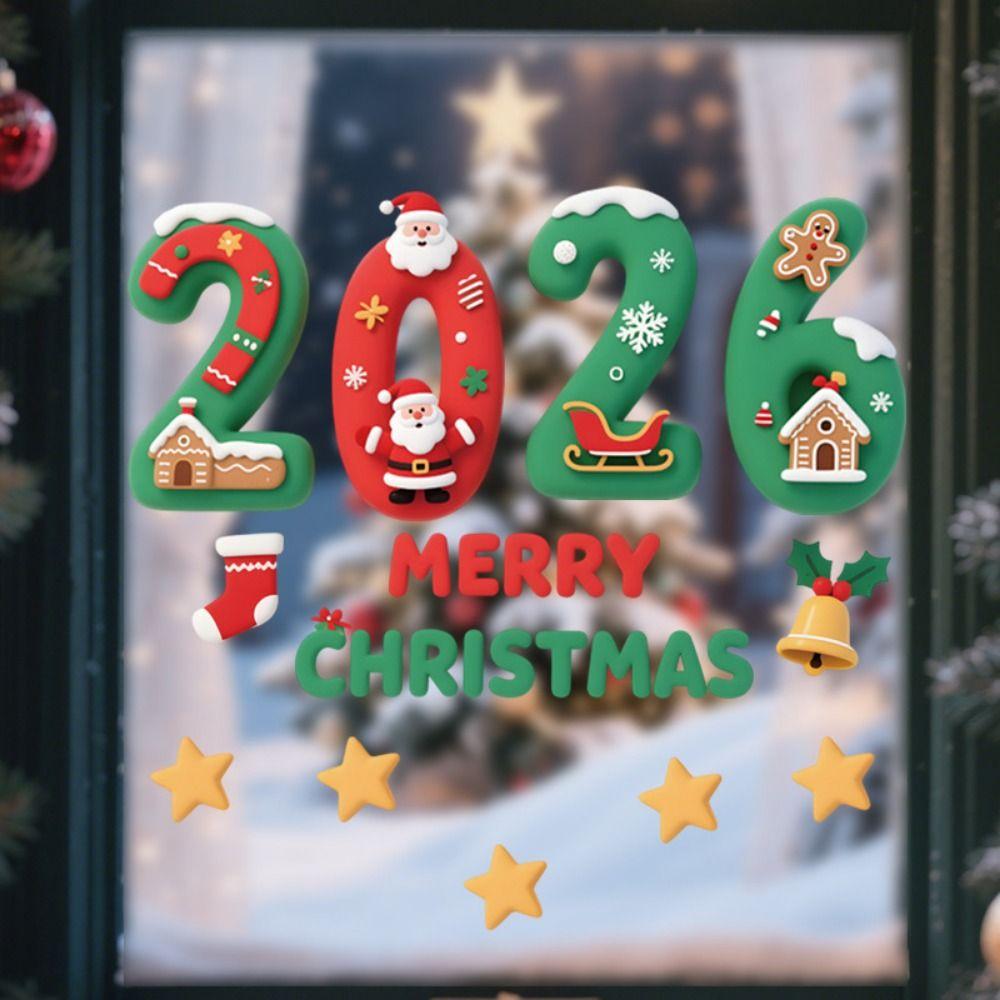 Multicolor 2026 3D Number Stickers Xmas Tree Bell DIY Accessories Window Stickers Cartoon Santa Glass Sticker