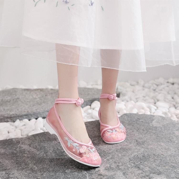 Fashion Oriental Ethereal Sheer - Mesh Embroidered Wedges | Hanfu - Friendly Romantic Ancient - Style Shoes