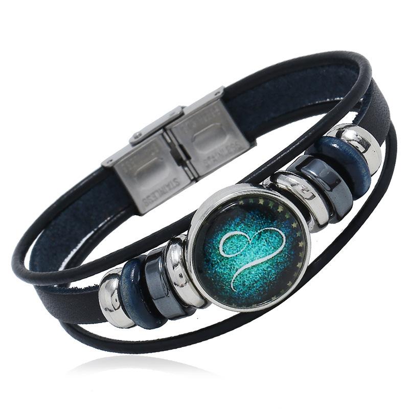 Multi Layer Constellation Leather Bracelet 12 Zodiac Sign Adjustable Fashion Jewelry for Unisex Gift Occasion