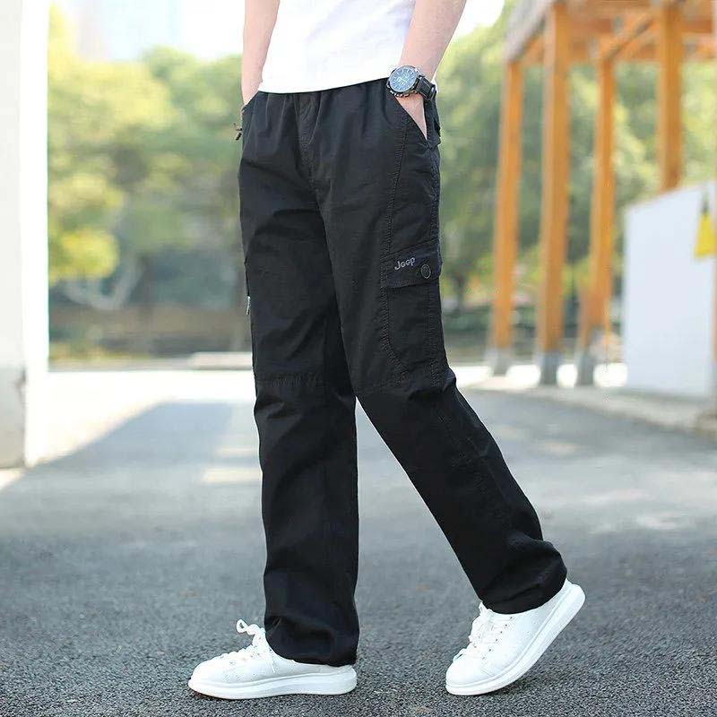 Spring and Autumn Casual Pants Thin Section Loose Large Size Trousers Elastic Waist Long Sports Multi-bag Men's Trousers