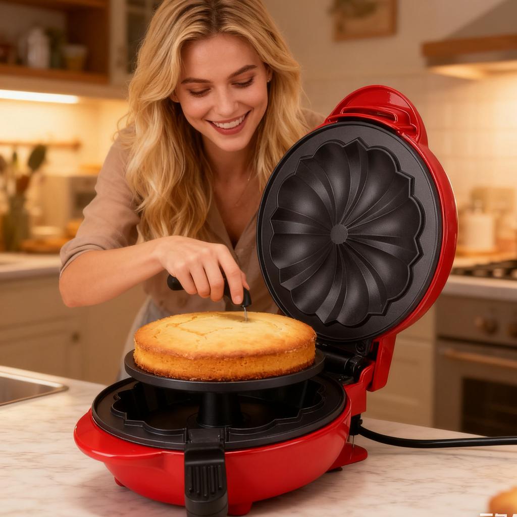 Cake Maker Machine Double Sided Heating Non Stick Coating Waffle Maker with Indicator Light for Breakfast Snacks Desserts