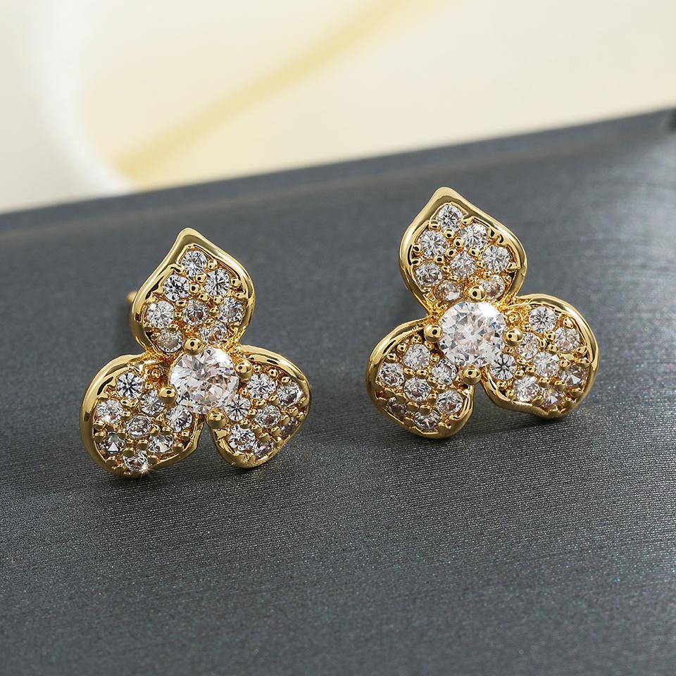 ZAKOL Exquisite Romantic Leaf Flower CZ Stud Earrings Brilliant Micro Paved Zirconia Designer Zircon Gifts for Women