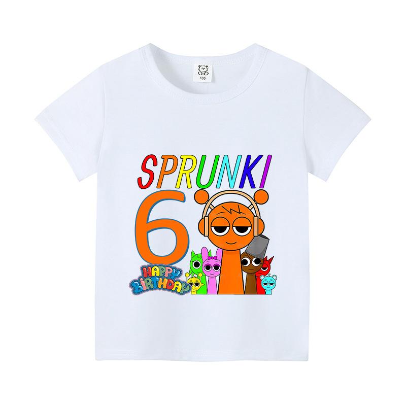 

Футболки с цифрами на день рождения Sprunki для мальчиков и девочек, крутая одежда с мультяшным принтом, детские подарки на вечеринку, мягкие футболки для малышей, футболки 120