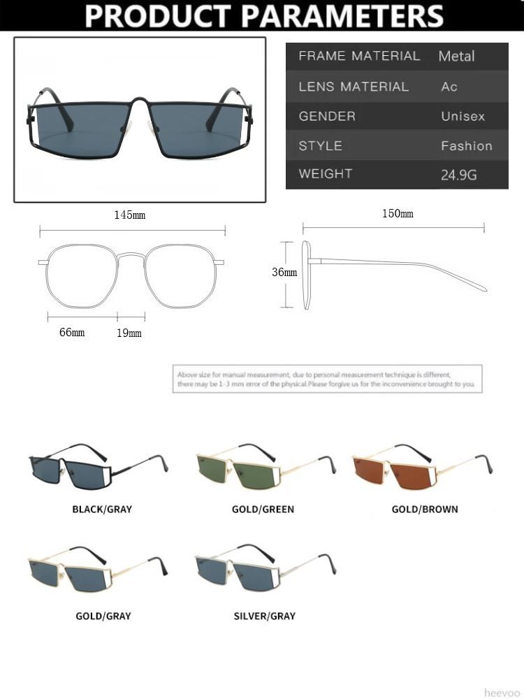 Punk Y2k Square Sunglasses Women Men Brand High-end Hollowed-out Metal Frame Trendy Sun Glasses UV400