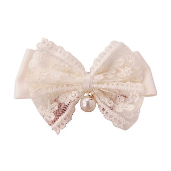 Hair Tie Ribbon Lace Bowknot Decor Imitation Pearl Pendant High Elastic Rubber Band Hair Rope Hair Accessories