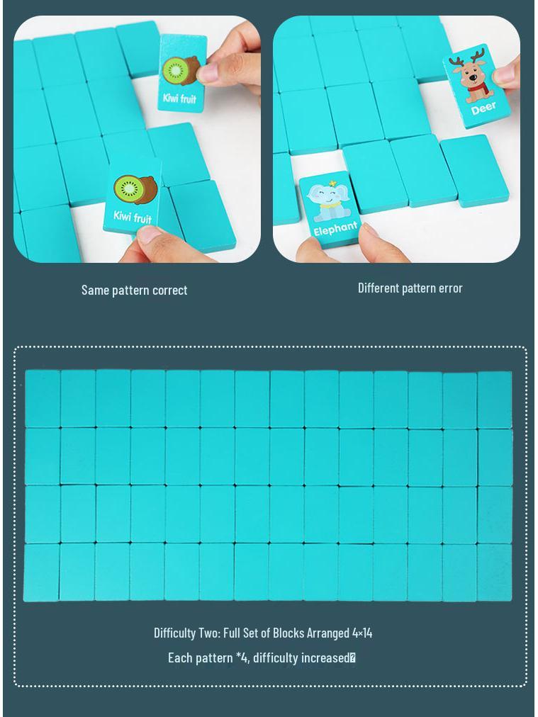 Wooden Animal & Fruit Word Matching Puzzle and Domino Game for Early Education