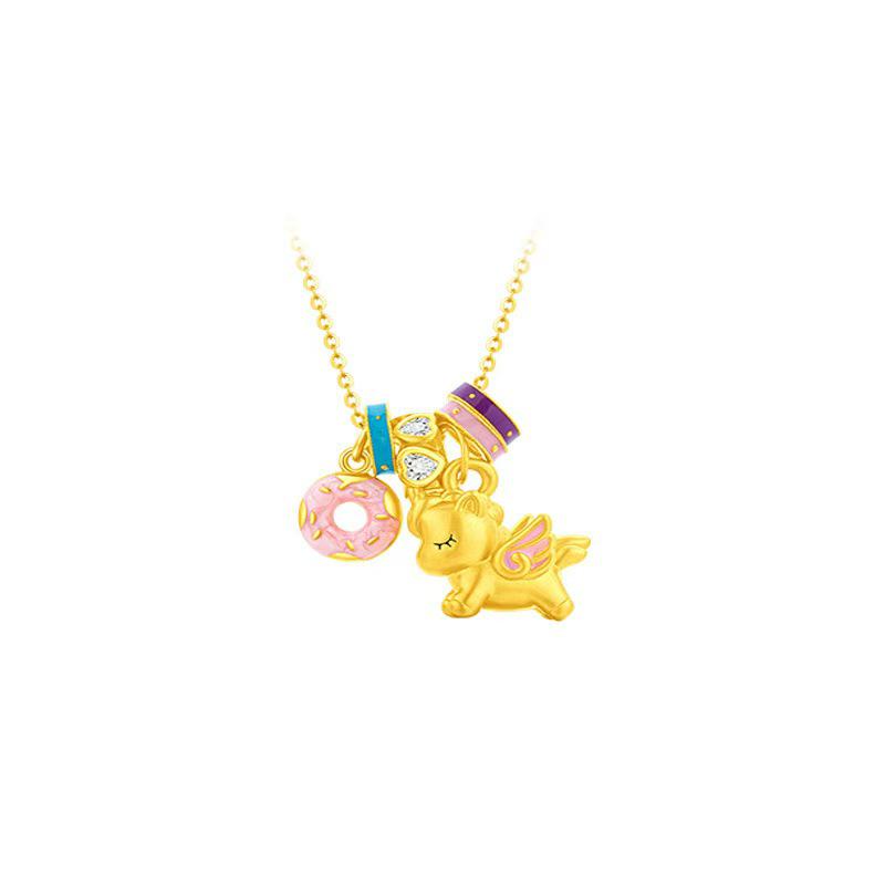 2026 Enamel Little Pegasus Unicorn Clavicle Chain: Chinese Style Macaron Donut Necklace, Light Luxury & Versatile.