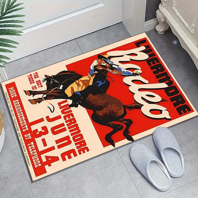 Crystal Velvet Cowboy Printed Area Rug for Bedroom And Living Room Home Decoration, Non-Slip Mat for Bedside.