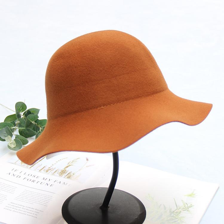 Casual Light Board Wool Woolen Basin Hat Dome Wavy Edge Big Edge Bucket Hat Women'S Autumn And Winter Fashion Curling Top Hat