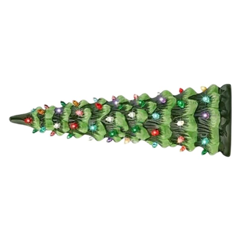 Sculptură Pom de Crăciun Luminoasă Rășină Pom de Sărbători Ornament de Birou cu Lumină LED Pentru Mese Mantele Decorațiune de Sărbători