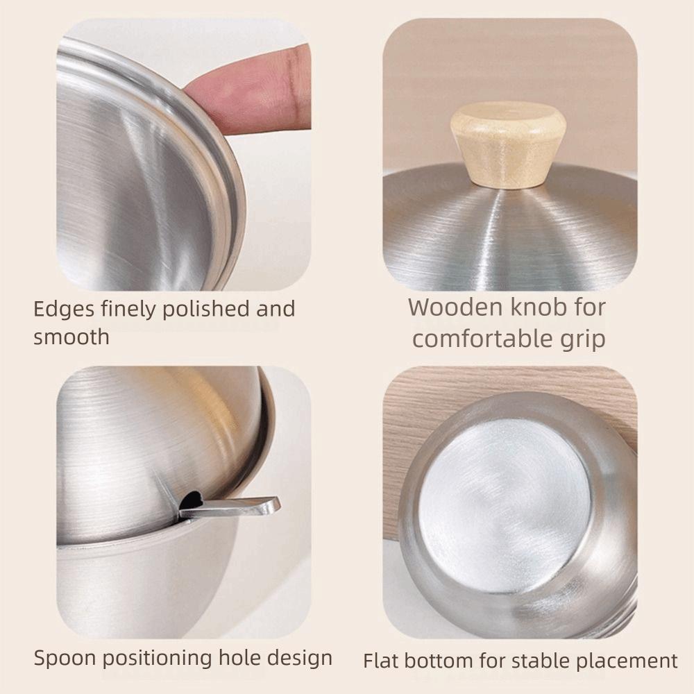 Silver Stainless Steel Sugar Bowl Large Capacity Spice Container Seasoning Jar  Coffee Storage